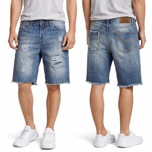 Flying Machine Distressed Denim Shorts Medium Wash Y2K Streetwear Mens 30